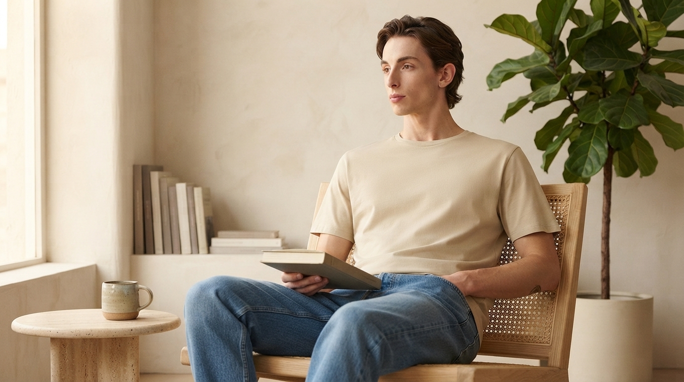 Fila Beige Cotton Tee for Men: Soft Neutral Everyday